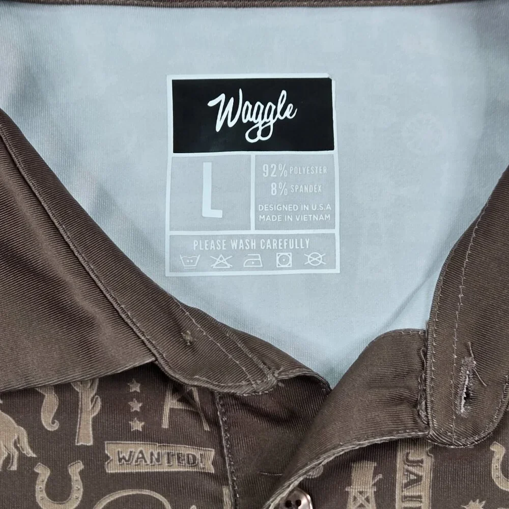 Waggle Polo Shirt Mens Large Wild Western Cowboy Saloon Howdy Horse Steer Golf - Picture 4 of 8